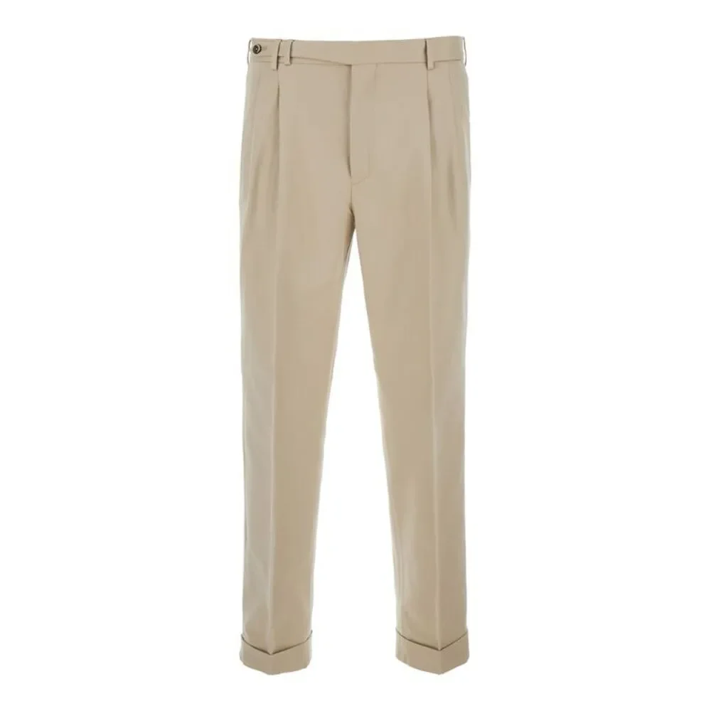 Pt Torino Men Carrot Pants With Two Pleats In Beige Cotton For Men